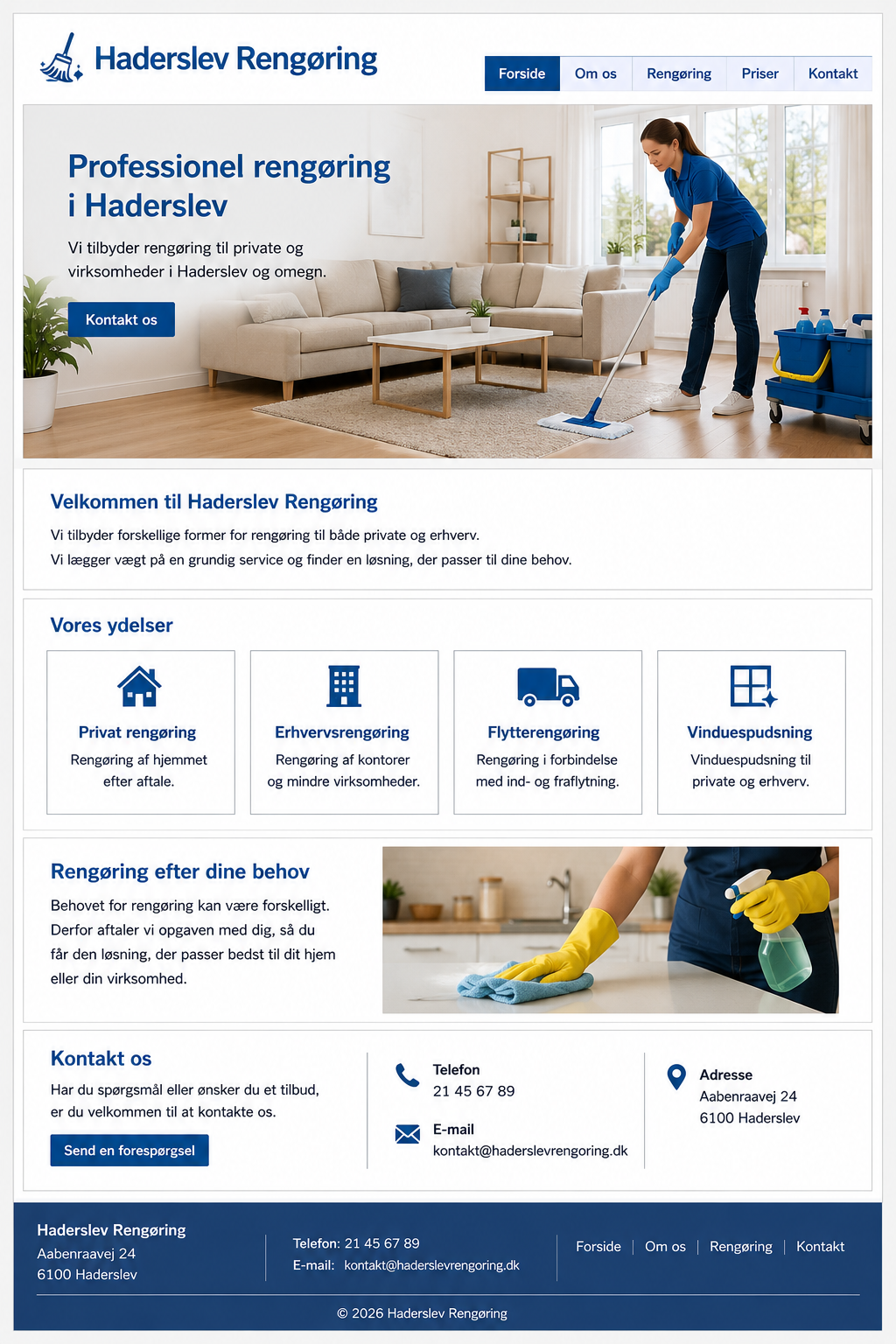 Haderslev Rengøring – forældet blå hjemmeside før redesign